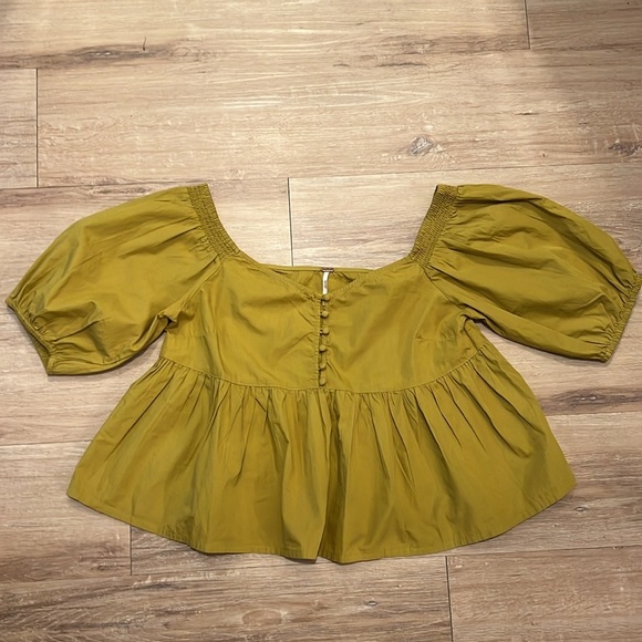 Free People Blouse Veronica Sweetheart Top Chartreuse Green/Yellow SMALL - Picture 2 of 6